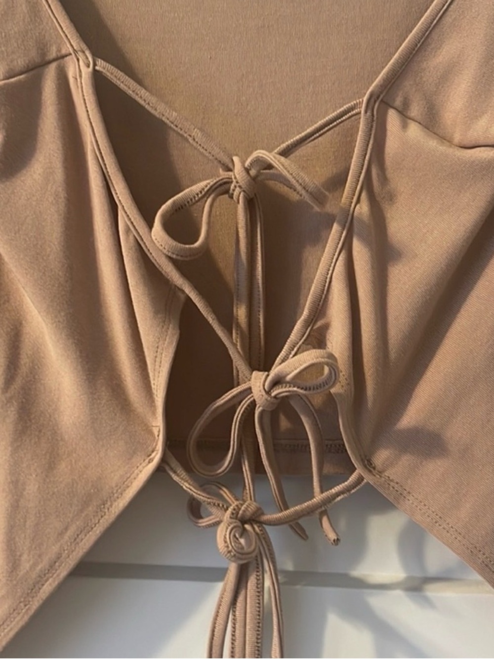 NWOT Women's Beige Tie-Front Long Sleeve Top - Picture 3 of 4